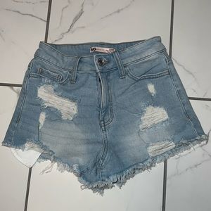 so super high rise blue denim shorts 3/26w